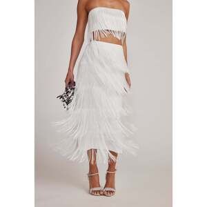 12th Tribe Gatsby White Fringe Midi Skirt & Gatsby White Fringe Strapless Top